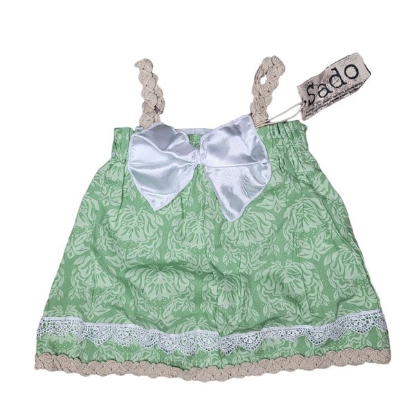 Sado NWT green boho Fleur-de-lis lace strappy tank top with big bow detail SZ 6x - Picture 4 of 6